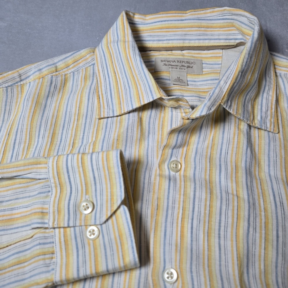 Banana Republic Shirt 100%‎ Size Medium Linen Button Front Casual Striped